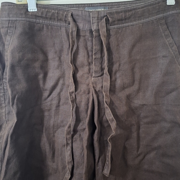 Y2K Banana Republic Womens Brown 100% Linen Shorts Sz 2 Draw String - Picture 2 of 11